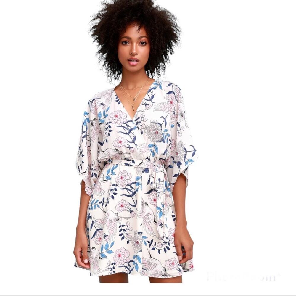 Lulus Flower and Glory Cream Floral Print Mini Dress